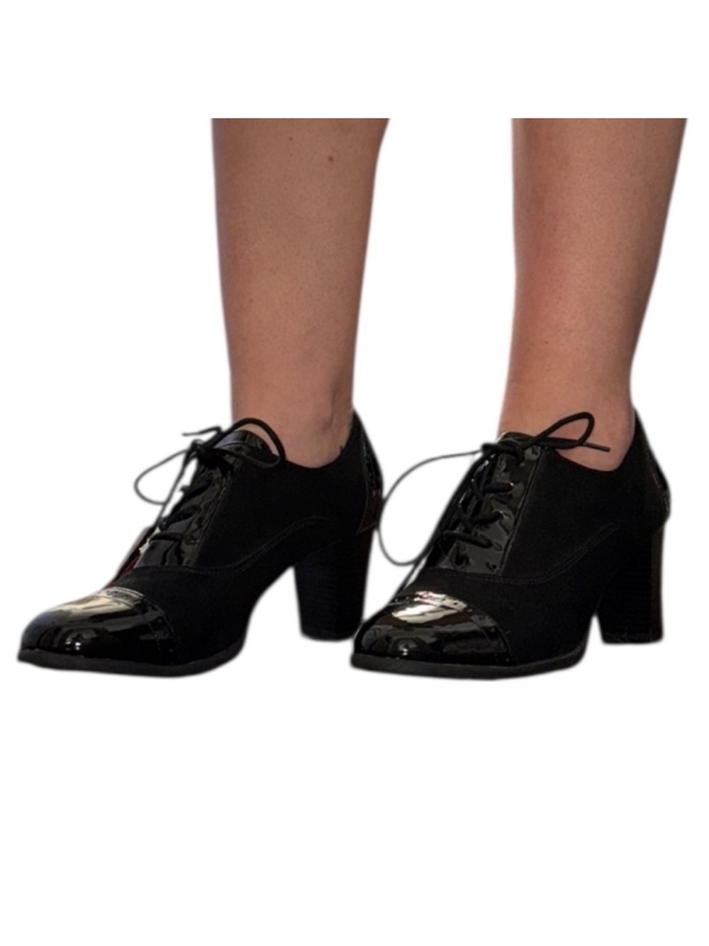 Dexflex Comfort Black Lace-Up Block Heel Oxford Shoe